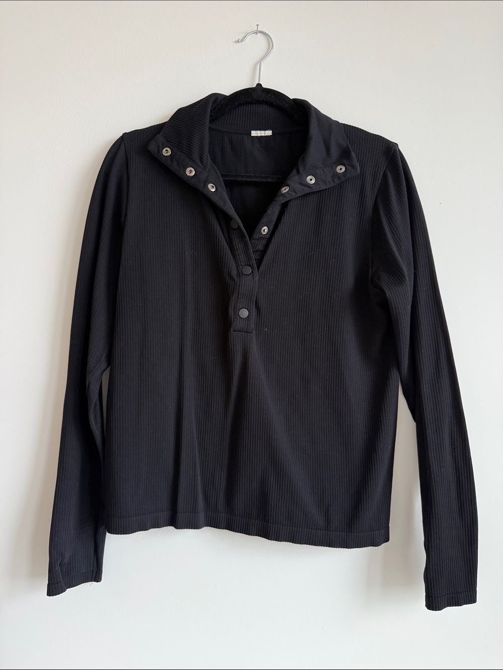 Athleta Black Ribbed Snap-Front Pullover